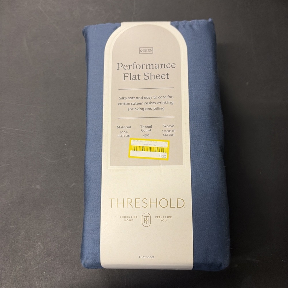 Threshold Performance Cotton Sateen QUEEN Flat Sheet Blue 400 TC Smooth 20583